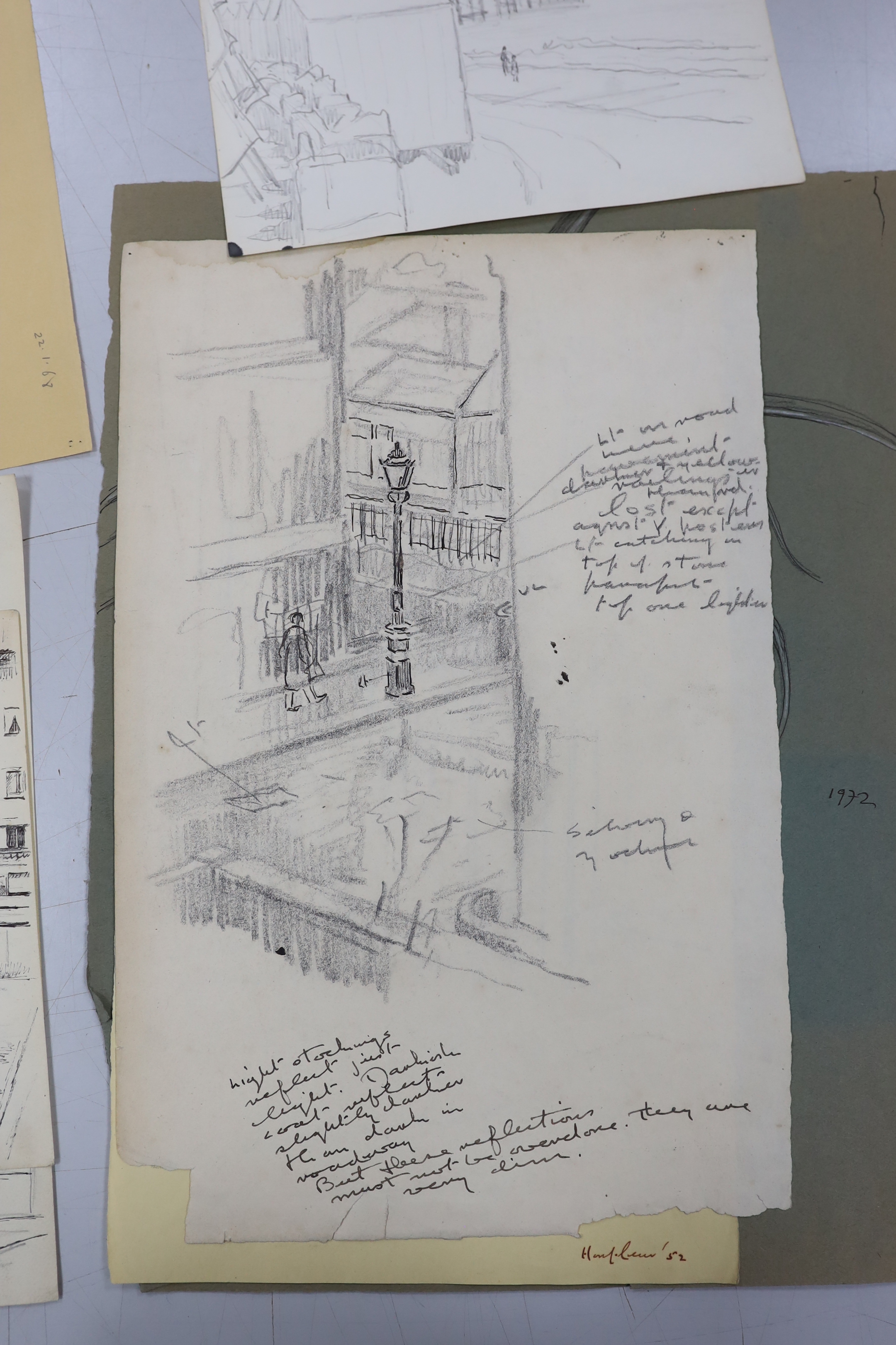 Clifford Hall (1904-1973), a collection of fourteen pencil and ink sketches on paper, figural studies and landscapes, some inscribed and dated, unframed, largest 42 x 31cm